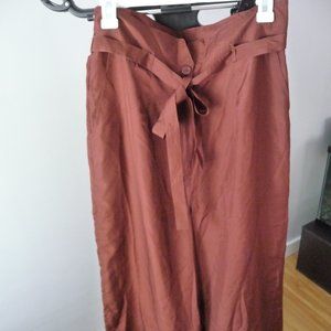 FREE PEOPLE SILK MAROON COLOR HIGH WAIST BELT WIDE LEG PANTS SIDE POCKET…
